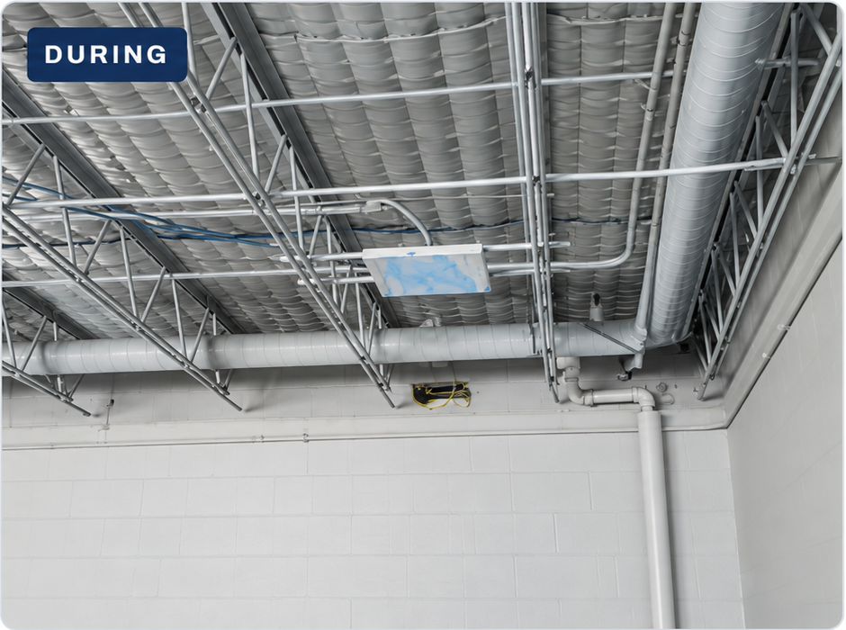 Daycare ceiling structure and wall surfaces during interior work