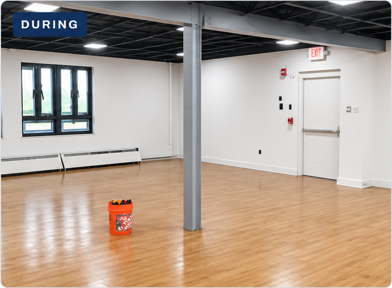 Alternate daycare room view before lighter flooring installation