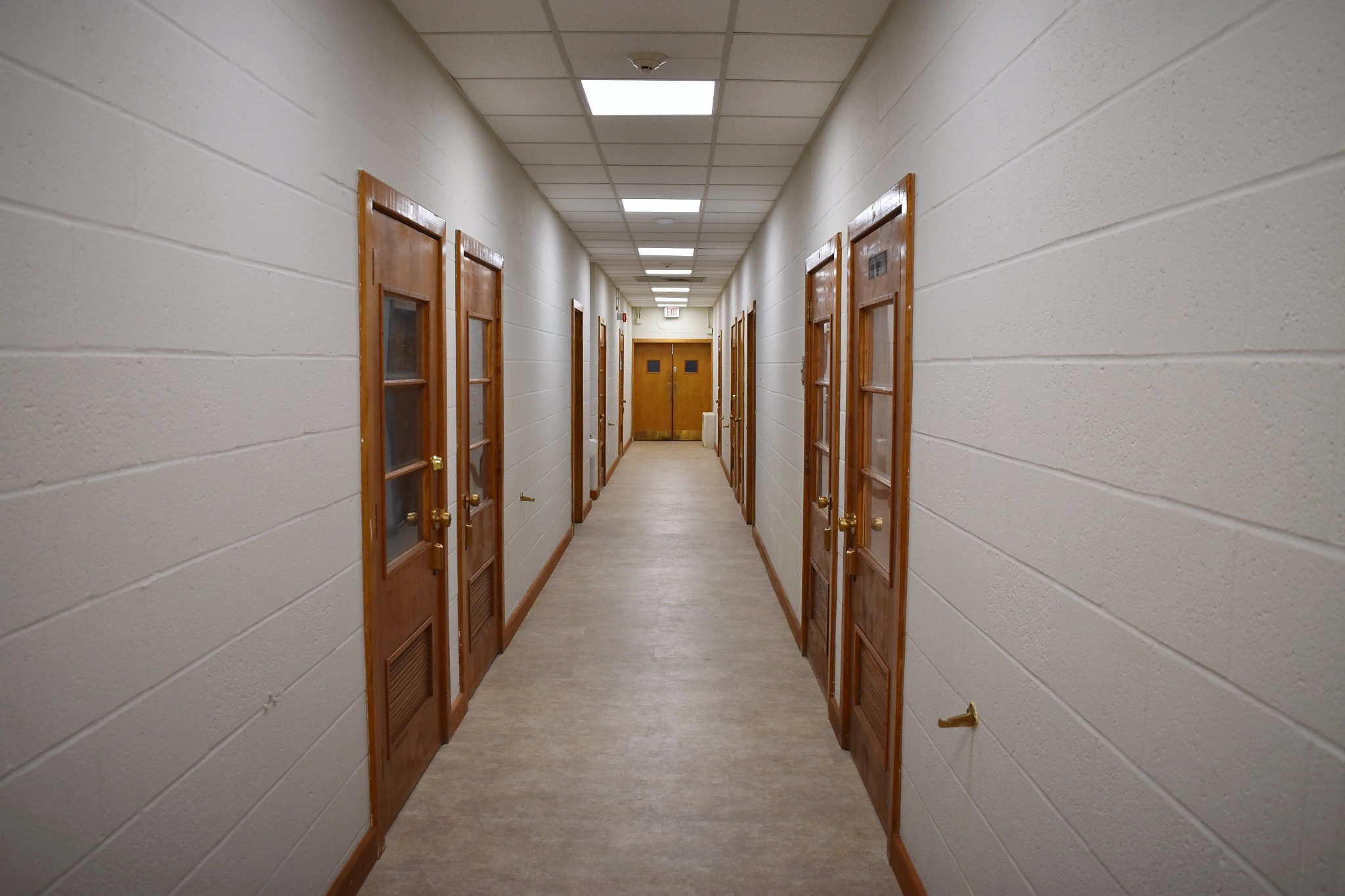 Institutional hallway after restoration and finish work
