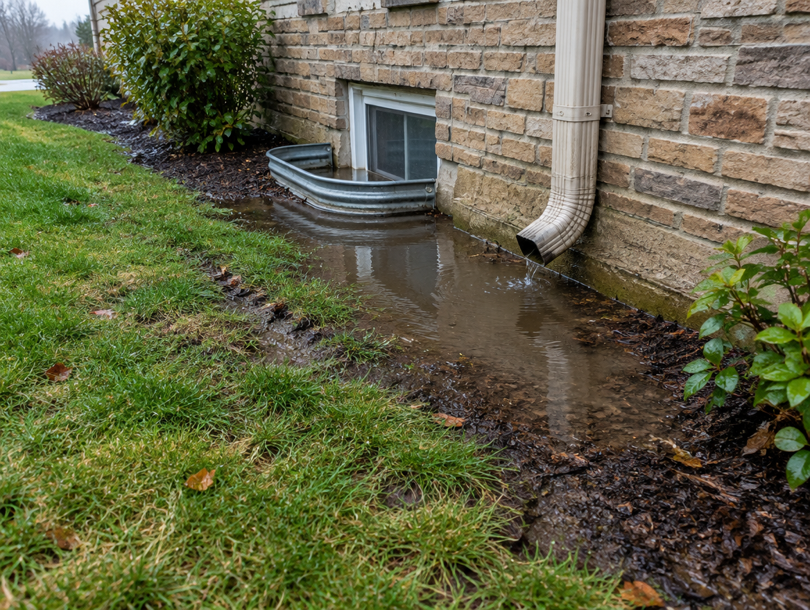 Reference photo of standing water alongside a building exterior