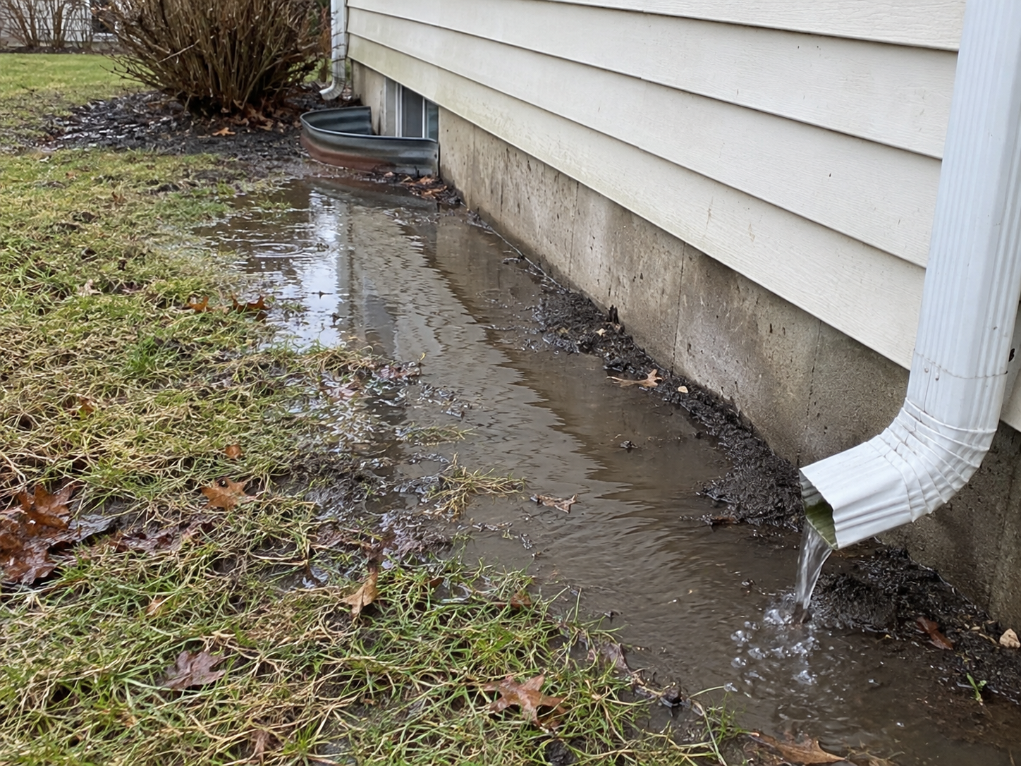 Reference photo of standing water alongside a building exterior